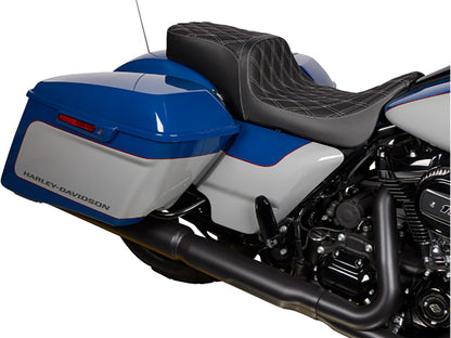 Performance Predator 2up Dual Seat with Silver Double Diamond Lattice Stitch. Fits Most Touring 2008-2024