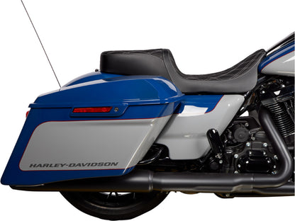 Performance Predator 2up Dual Seat with Silver Double Diamond Lattice Stitch. Fits Most Touring 2008-2024