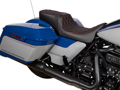 Performance Predator 2up Dual Seat with Red Double Diamond Lattice Stitch. Fits Most Touring 2008-2024