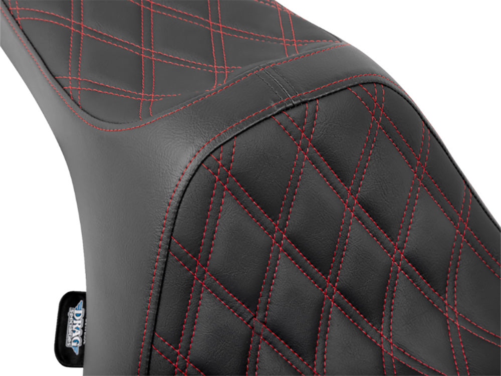 Predator 3 Dual Seat with Red Double Diamond Lattice Stitch. Fits CVO Touring 2023up, Street Glide & Road Glide 2024up, Touring 2025up