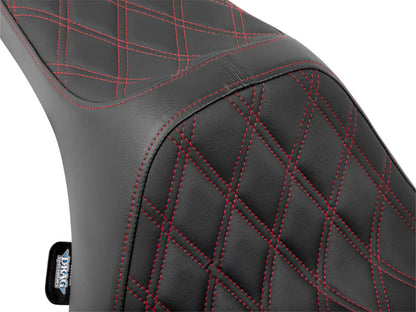 Predator 3 Dual Seat with Red Double Diamond Lattice Stitch. Fits CVO Touring 2023up, Street Glide & Road Glide 2024up, Touring 2025up