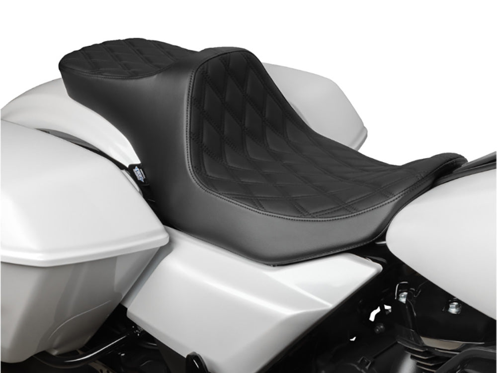 Predator 3, 2up Dual Seat with Black Double Diamond Lattice Stitch. Fits CVO Touring 2023up, Street Glide & Road Glide 2024up, Touring 2025up