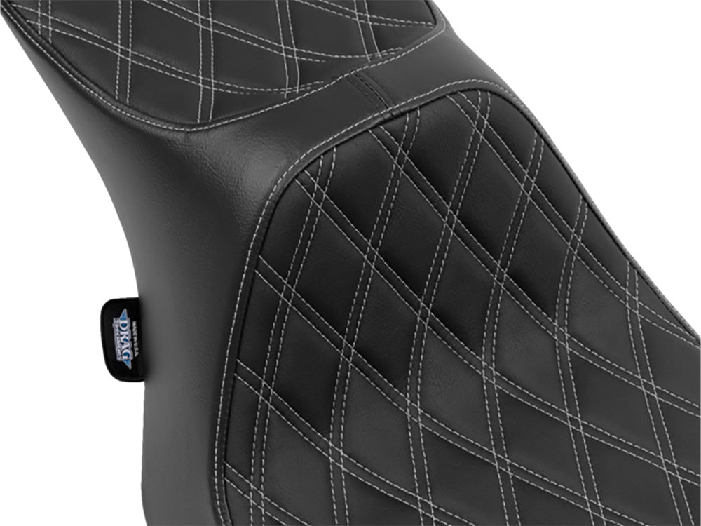 Predator 3, 2up Dual Seat with Silver Double Diamond Lattice Stitch. Fits CVO Touring 2023up, Street Glide & Road Glide 2024up, Touring 2025up