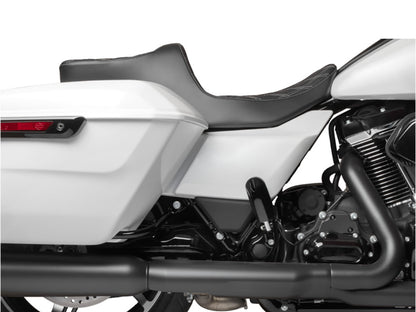 Predator 3, 2up Dual Seat with Silver Double Diamond Lattice Stitch. Fits CVO Touring 2023up, Street Glide & Road Glide 2024up, Touring 2025up
