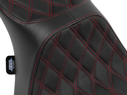 Predator 3, 2up Dual Seat with Red Double Diamond Lattice Stitch. Fits CVO Touring 2023up, Street Glide & Road Glide 2024up, Touring 2025up