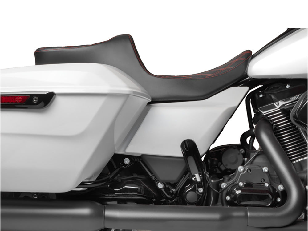 Predator 3, 2up Dual Seat with Red Double Diamond Lattice Stitch. Fits CVO Touring 2023up, Street Glide & Road Glide 2024up, Touring 2025up