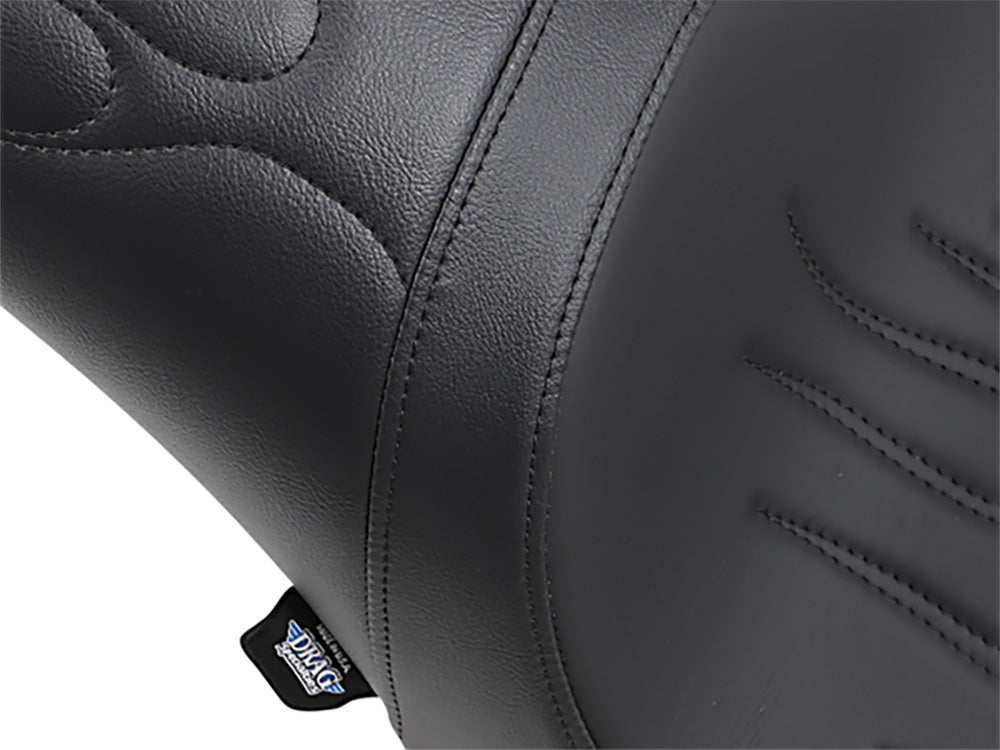 Predator Dual Seat - Flame Solar Leather Black. Fits Softail 2000-2017 with 130 or 150 OEM Rear Tyre