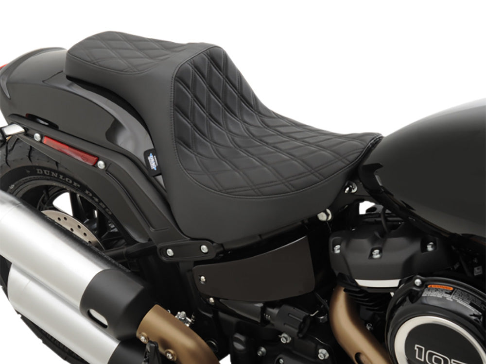Predator 3 Dual Seat with Black Double Diamond Lattice Stitch. Fits Fat Bob 2018-2024