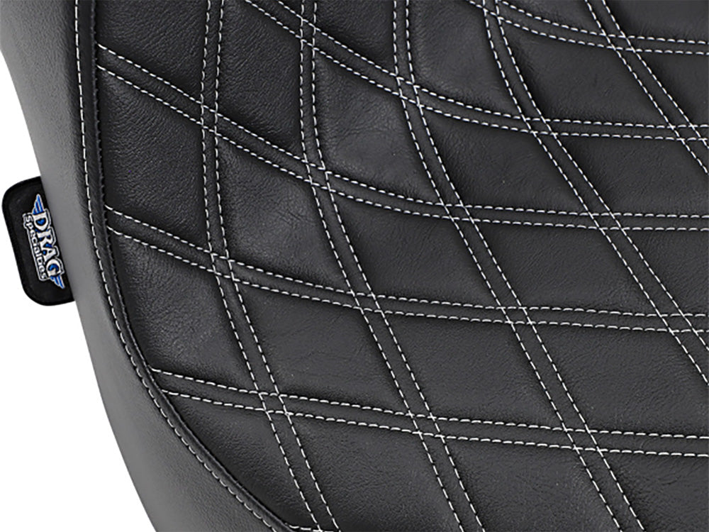 Predator 3 Dual Seat with Silver Double Diamond Lattice Stitch. Fits Fat Bob 2018-2024