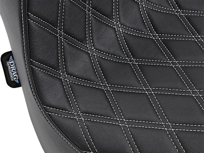 Predator 3 Dual Seat with Silver Double Diamond Lattice Stitch. Fits Fat Bob 2018-2024