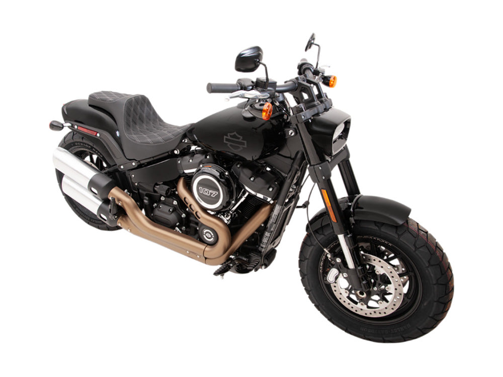 Predator 3 Dual Seat with Silver Double Diamond Lattice Stitch. Fits Fat Bob 2018-2024
