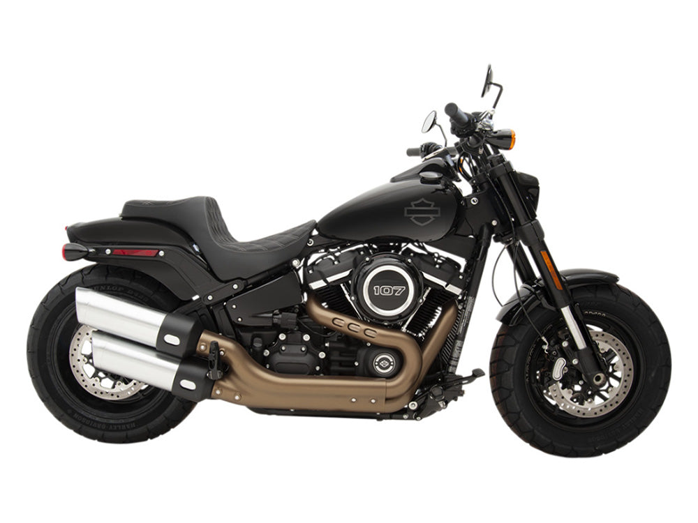 Predator 3 Dual Seat with Silver Double Diamond Lattice Stitch. Fits Fat Bob 2018-2024