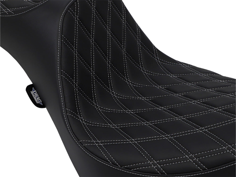 Predator 3 Dual Seat with Silver Double Diamond Lattice Stitch. Fits Softail Deluxe 2018-2020, Slim 2018-2021, Standard 2020-2024 & Street Bob & Heritage Classic 2018up