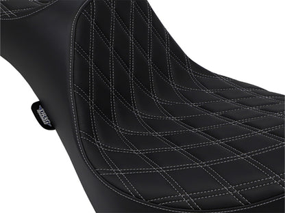 Predator 3 Dual Seat with Silver Double Diamond Lattice Stitch. Fits Softail Deluxe 2018-2020, Slim 2018-2021, Standard 2020-2024 & Street Bob & Heritage Classic 2018up