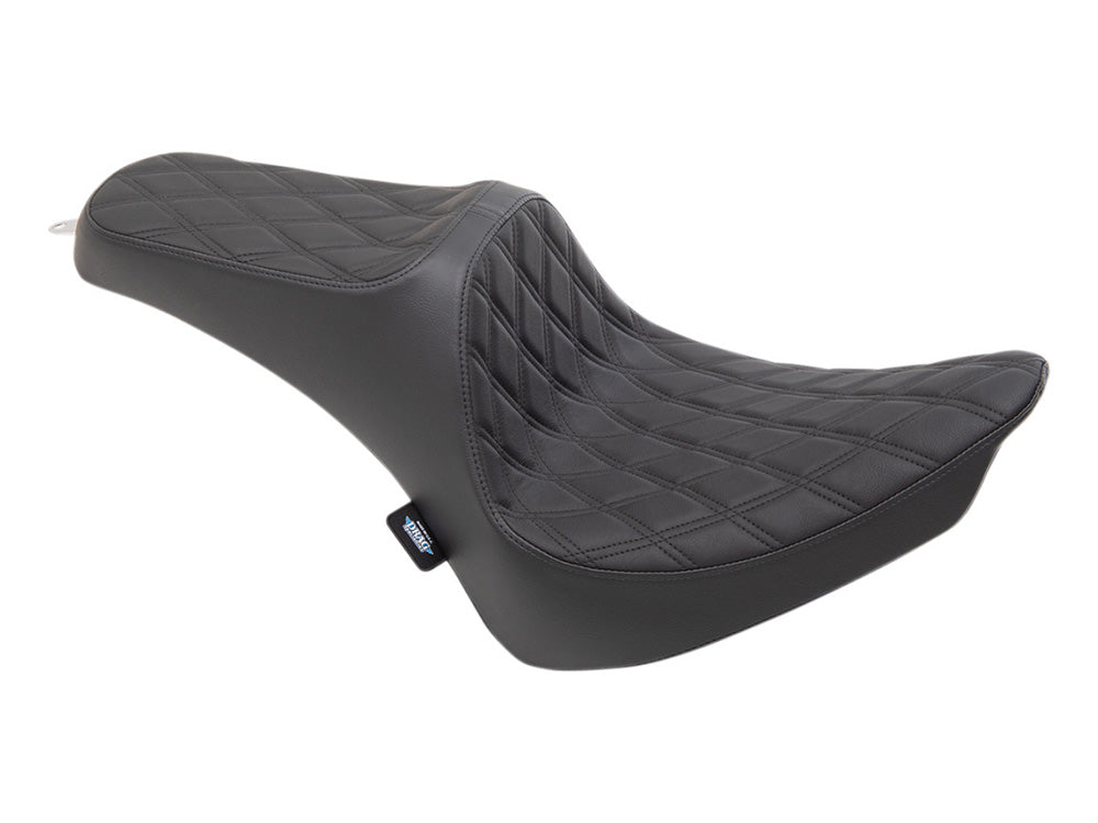 Predator 3 Dual Seat with Black Double Diamond Lattice Stitch. Fits Softail 2000-2017 with 130 or 150 OEM Rear Tyre