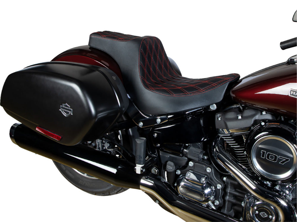 Predator 3 Dual Seat with Red Double Diamond Lattice Stitch. Fits Sport Glide & Low Rider 2018up, Low Rider S 2020up & Low Rider ST 2022up