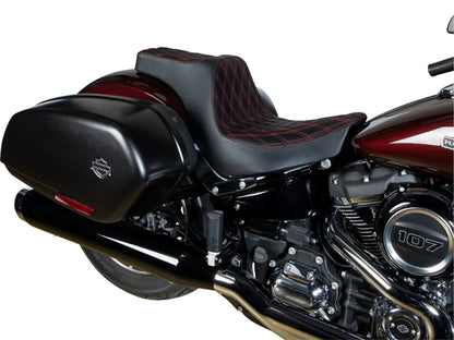 Predator 3 Dual Seat with Red Double Diamond Lattice Stitch. Fits Sport Glide & Low Rider 2018up, Low Rider S 2020up & Low Rider ST 2022up
