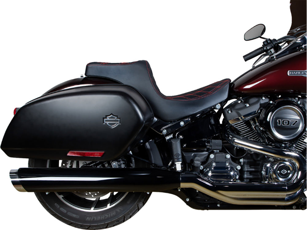 Predator 3 Dual Seat with Red Double Diamond Lattice Stitch. Fits Sport Glide & Low Rider 2018up, Low Rider S 2020up & Low Rider ST 2022up
