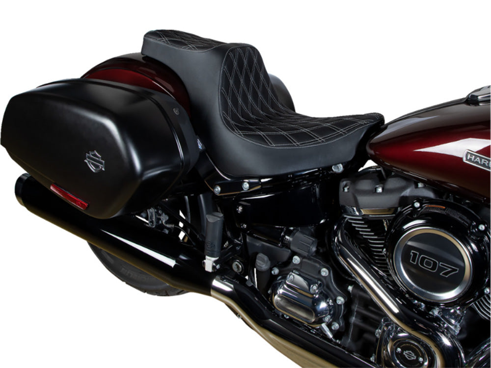 Predator 3 Dual Seat with Silver Double Diamond Lattice Stitch. Fits Sport Glide & Low Rider 2018up, Low Rider S 2020up & Low Rider ST 2022up