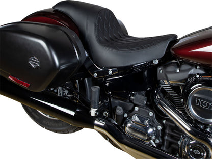 Performance Predator Dual Seat with Black Double Diamond Lattice Stitch. Fits Sport Glide & Low Rider 2018up, Low Rider S 2020up & Low Rider ST 2022up