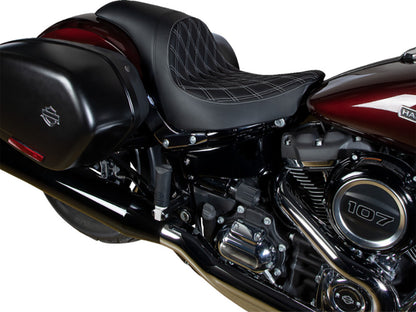 Performance Predator Dual Seat with Silver Double Diamond Lattice Stitch. Fits Sport Glide & Low Rider 2018up, Low Rider S 2020up & Low Rider ST 2022up
