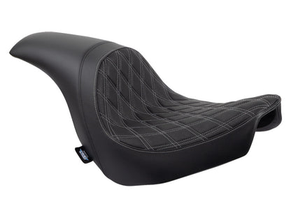 Performance Predator Dual Seat with Silver Double Diamond Lattice Stitch. Fits Sport Glide & Low Rider 2018up, Low Rider S 2020up & Low Rider ST 2022up