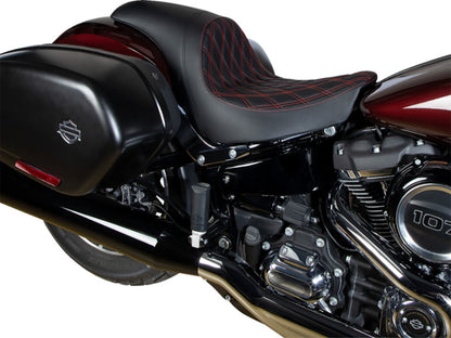 Performance Predator Dual Seat with Red Double Diamond Lattice Stitch. Fits Sport Glide & Low Rider 2018up, Low Rider S 2020up & Low Rider ST 2022up