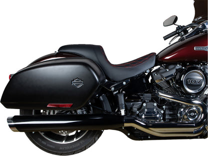 Performance Predator Dual Seat with Red Double Diamond Lattice Stitch. Fits Sport Glide & Low Rider 2018up, Low Rider S 2020up & Low Rider ST 2022up