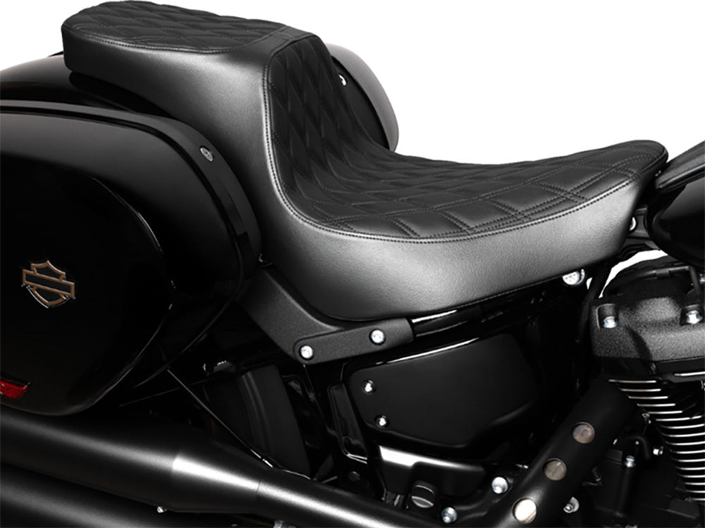 Performance Predator 2up Dual Seat with Black Double Diamond Lattice Stitch. Fits Sport Glide & Low Rider 2018up, Low Rider S 2020up & Low Rider ST 2022up