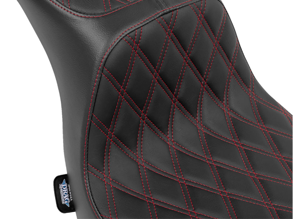 Performance Predator 2up Dual Seat with Red Double Diamond Lattice Stitch. Fits Sport Glide & Low Rider 2018up, Low Rider S 2020up & Low Rider ST 2022up