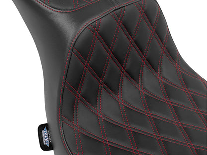 Performance Predator 2up Dual Seat with Red Double Diamond Lattice Stitch. Fits Sport Glide & Low Rider 2018up, Low Rider S 2020up & Low Rider ST 2022up