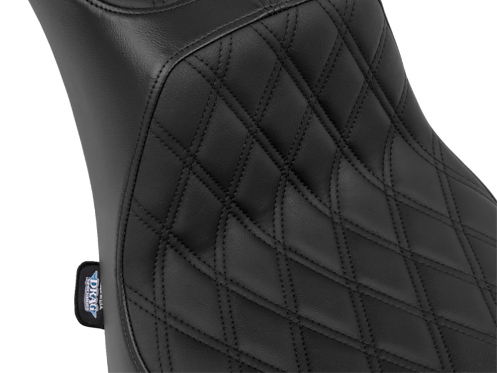 Performance Predator 2up Dual Seat with Black Double Diamond Lattice Stitch. Fits Softail 2000-2017 with 130 or 150 OEM Rear Tyre