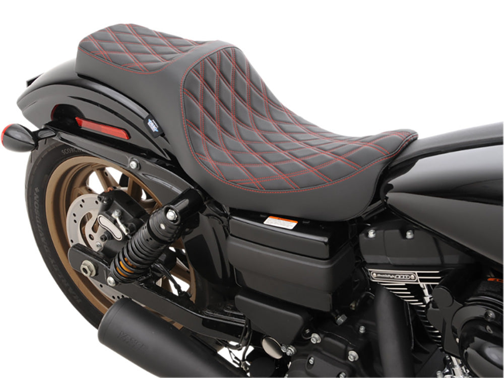Predator 3 Dual Seat with Red Double Diamond Lattice Stitch. Fits Dyna 2006-2017