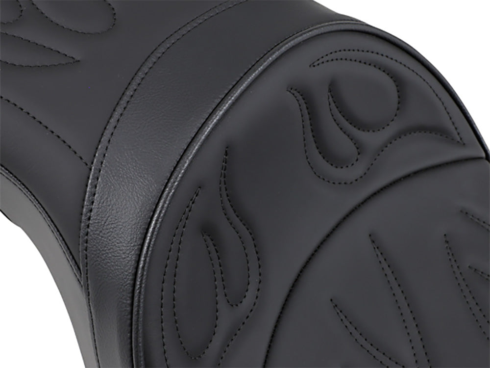 Low Profile Dual Touring Seat with Flame Stitch. Fits Sportster 2004-2021