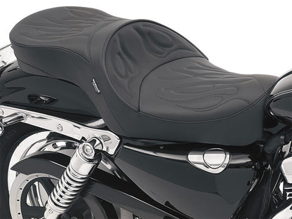 Low Profile Dual Touring Seat with Flame Stitch. Fits Sportster 2004-2021