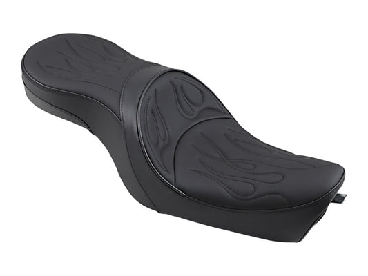 Low Profile Dual Touring Seat with Flame Stitch. Fits Sportster 2004-2021