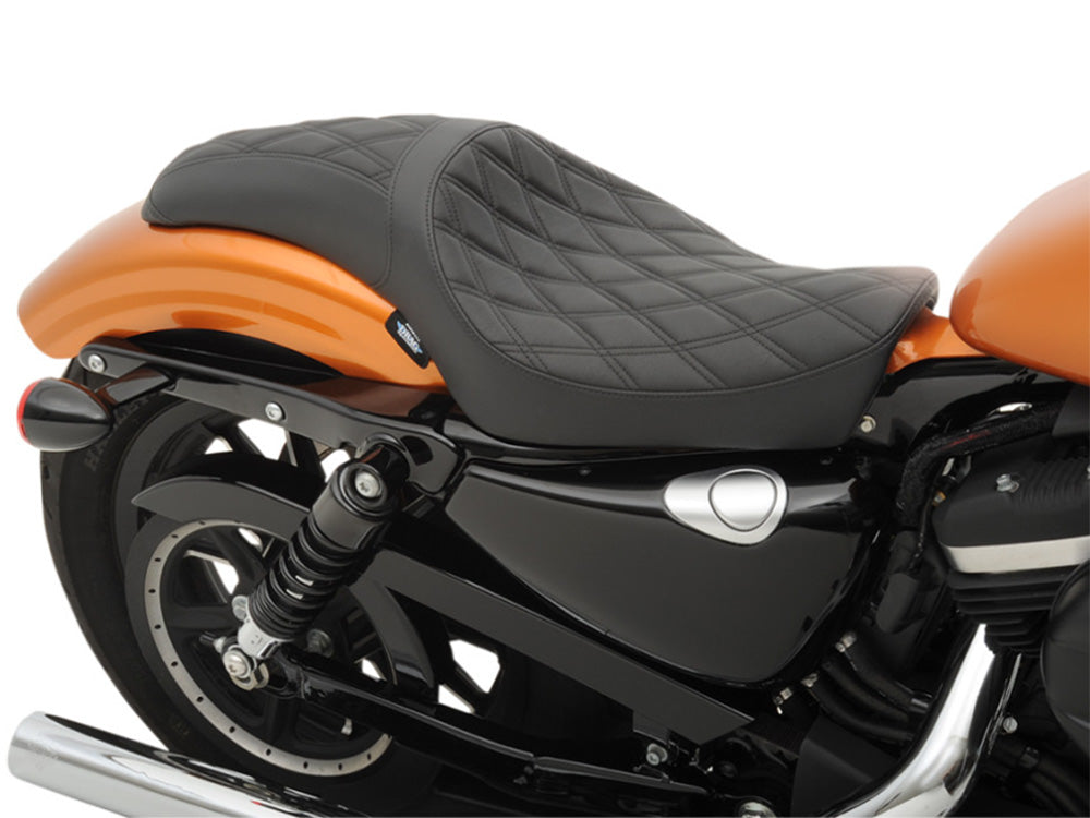 Predator Dual Seat with Black Double Diamond Lattice Stitch. Fits Sportster 2004-2021