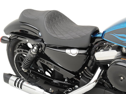 Caballero Dual Seat with Solar Leather & Black Diamond Stitch. Fits Sportster 2004-2021