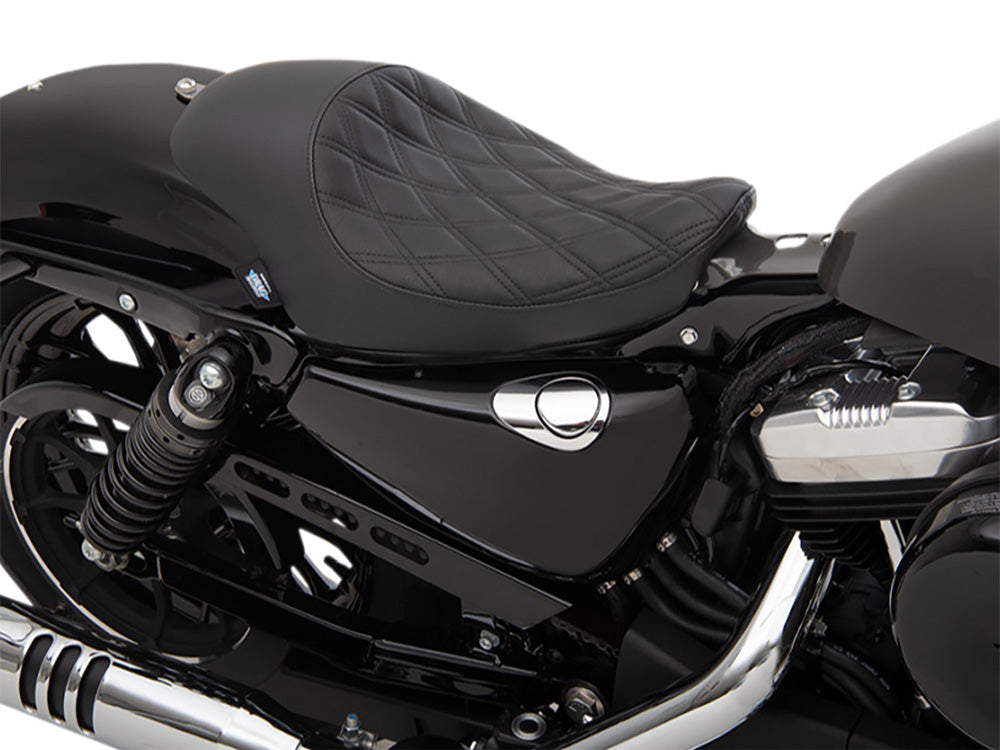 3/4 Low Solo Seat with Black Diamond Lattice Stitch. Fits Sportster 2004-2021