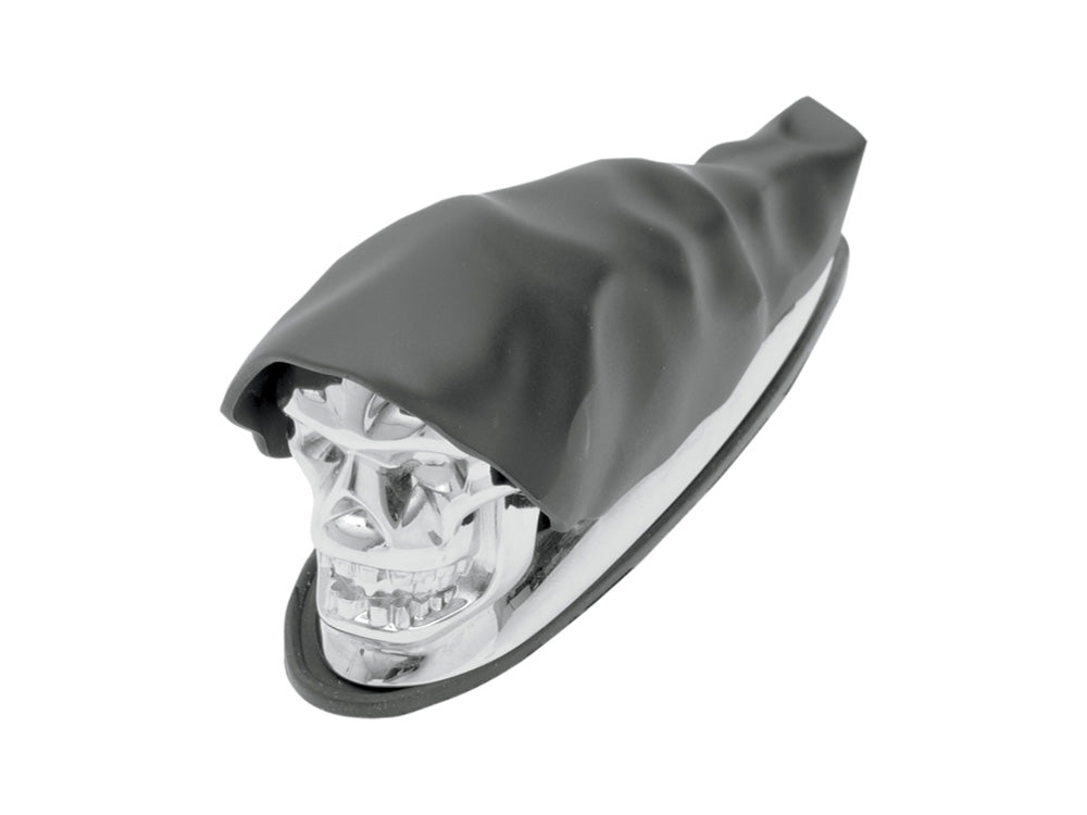 Shrouded Skull Front Fender Ornament - Chrome & Black