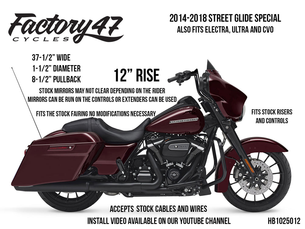 12in. x 1-1/2in. Assault Handlebar - Gloss Black. Fits Ultra Models 1996-2024 and Street Glide 1996-2023