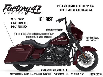 16in. x 1-1/2in. Assault Handlebar - Gloss Black. Fits Ultra Models 1996-2024 and Street Glide 1996-2023