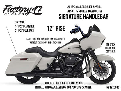 12in. x 1-1/2in. Signature Handlebar - Gloss Black. Fits Road Glide 2015-2023