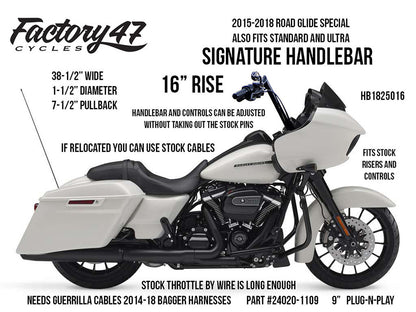 16in. x 1-1/2in. Signature Handlebar - Chrome. Fits Road Glide 2015-2023