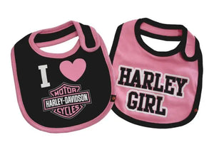 Harley-Davidson Bar & Shield Baby Bibs (2 Pack, Black/Pink)