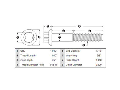 Front Disc Rotor Bolts - Black 12 Point ARP. 5/16in.-18 x 1.0in.. Fits Most HD models 1984up.