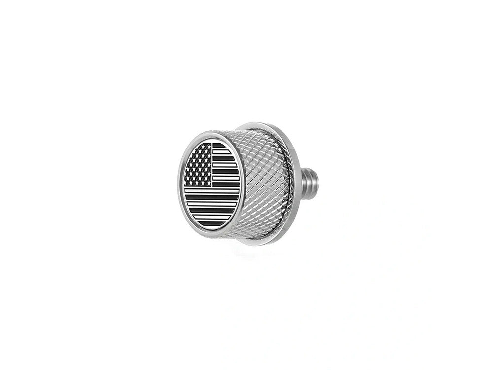 1/4in.-20 Knurled Seat Mount Screw - Stainless with American Flag. Fits H-D 1996up