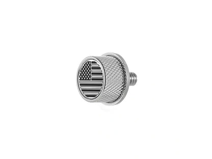 1/4in.-20 Knurled Seat Mount Screw - Stainless with American Flag. Fits H-D 1996up