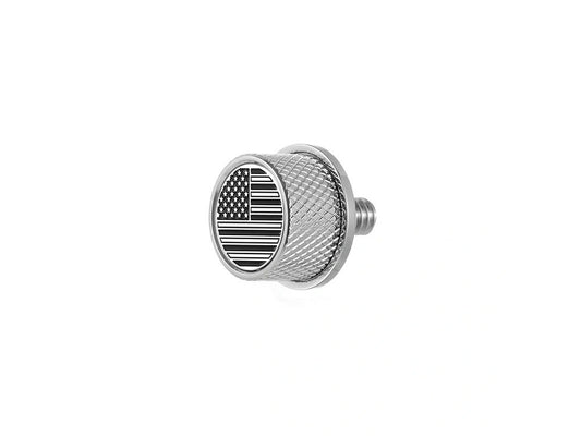 1/4in.-20 Knurled Seat Mount Screw - Stainless with American Flag. Fits H-D 1996up