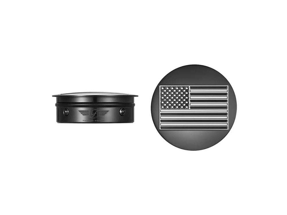 Swingarm Pivot Bolt Covers - Black Contrast Cut with American Flag. Fits Touring 2011up